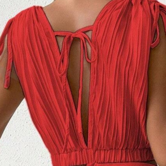 Boho Red Sleeveless Crop Top Maxi Skirt Set - Picture 6 of 6